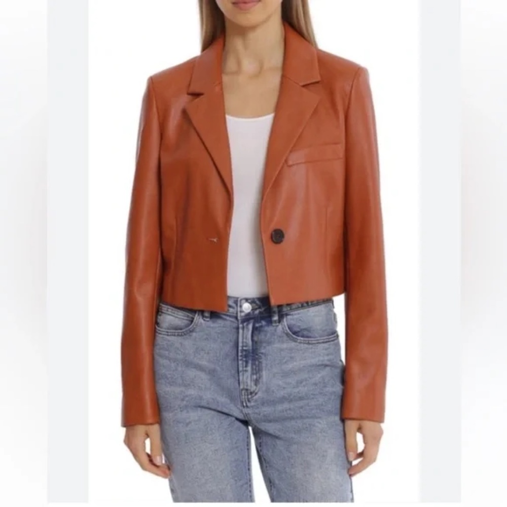 AVEC LES FILLES	Faux Leather Cropped Blazer NWT
